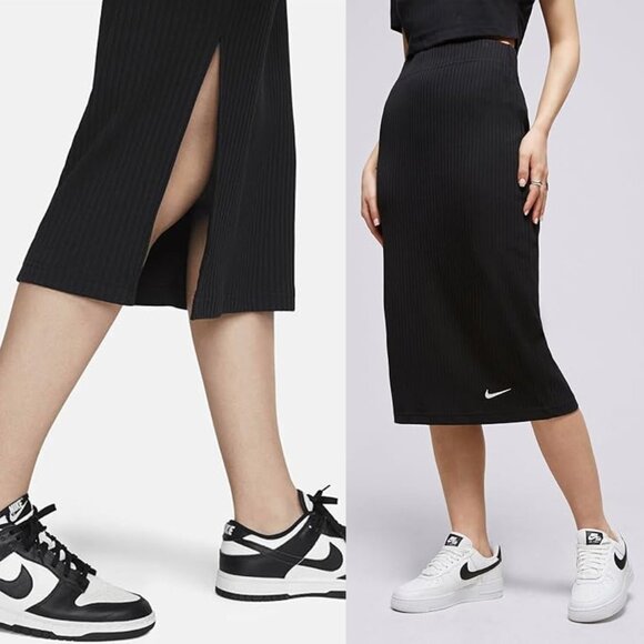 Nike Sportswear Women's S High-Waisted Slim Fit Ribbed Jersey Midi Skirt Black - Picture 1 of 15